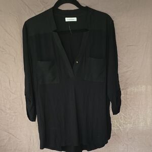 Calvin Klein Green 3/4 Sleeve Notched Collar Blouse